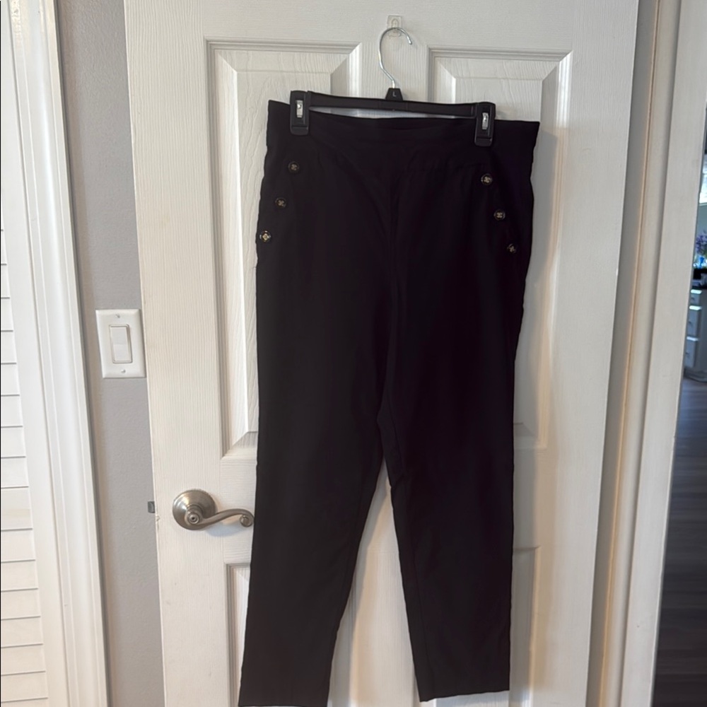 Black Button-Accent Pants